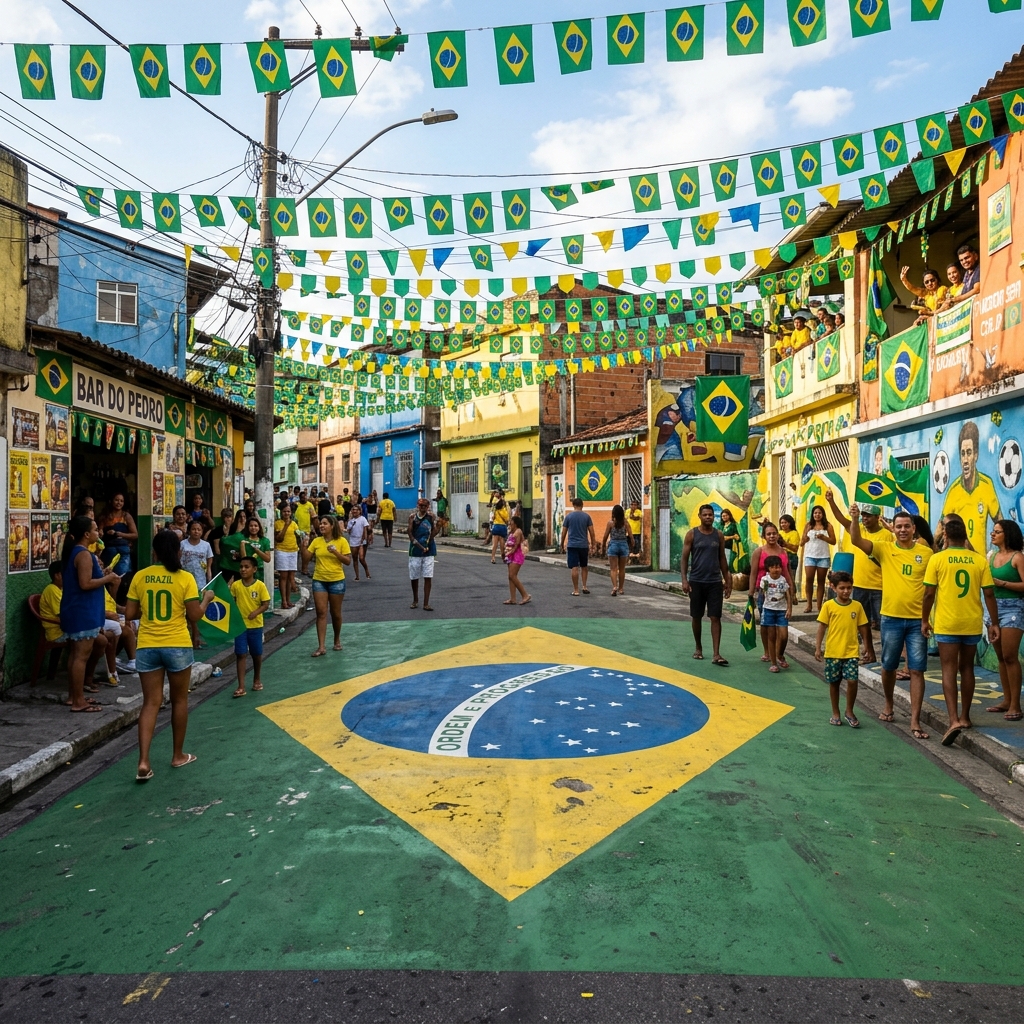 Pintura da bandeira do Brasil no asfalto da rua para a Copa do Mundo - Potencial Lar Eldorado Diadema